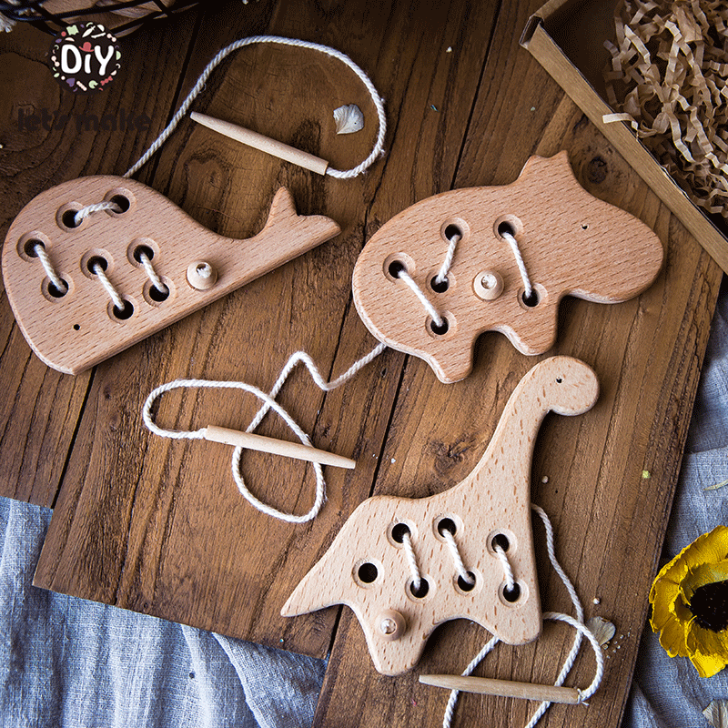 Baby Products Natural - Houten Kleuterschool Muis Threading Boord Vetersluiting
